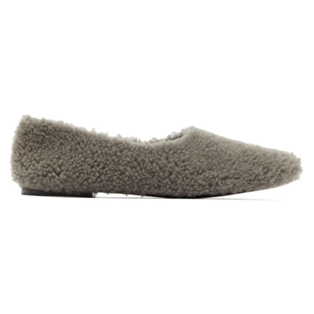 Fur Deluxe Fur Ballerina Grey Shearling Flat Shoes